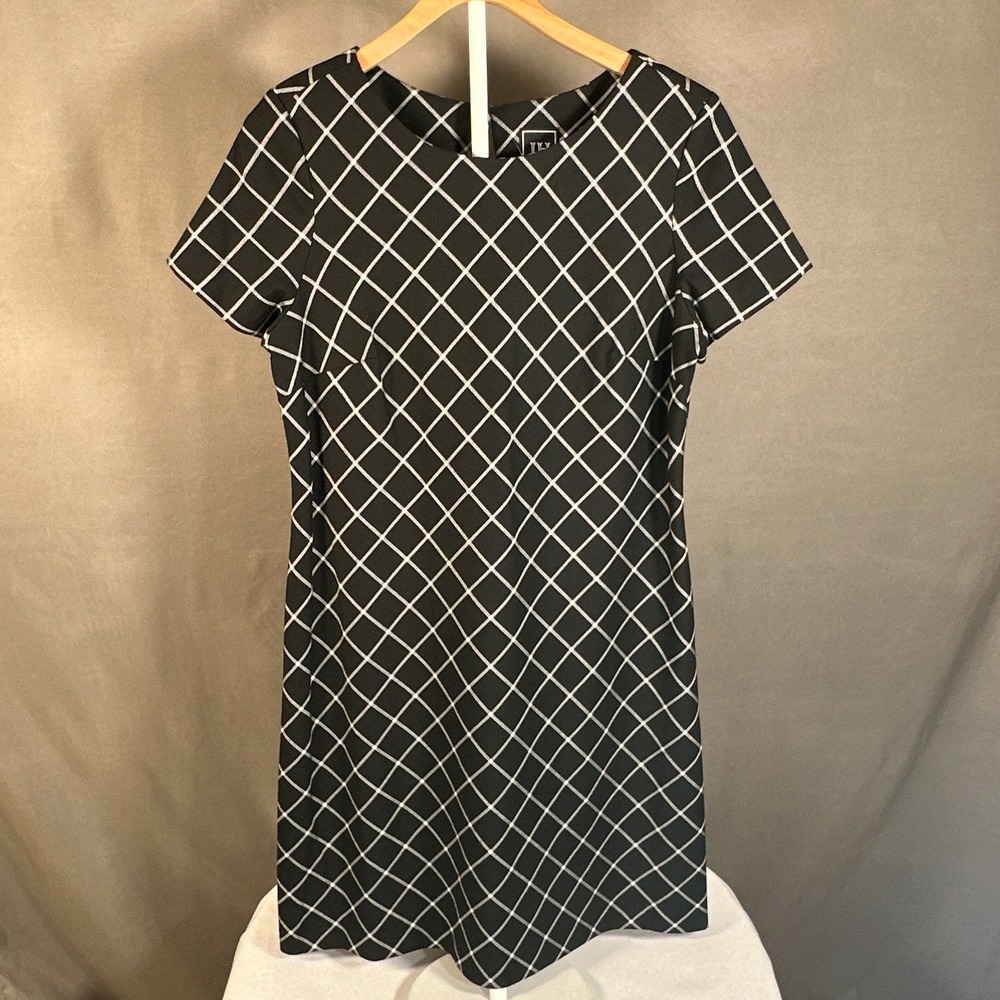 JH Collectibles Black White Windowpane Grid Shift Dress Size 8 Short Sleeve